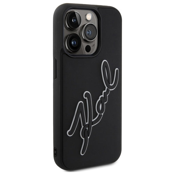 Etui na Apple iPhone 15 Pro, Karl Lagerfeld, 3D Rubber Signature, Czarne