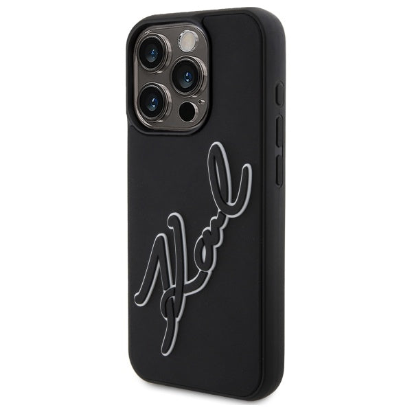 Etui na Apple iPhone 15 Pro, Karl Lagerfeld, 3D Rubber Signature, Czarne