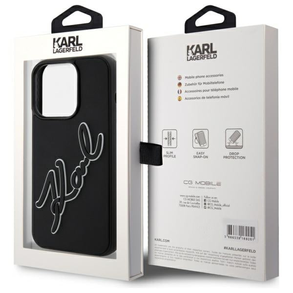 Etui na Apple iPhone 15 Pro, Karl Lagerfeld, 3D Rubber Signature, Czarne