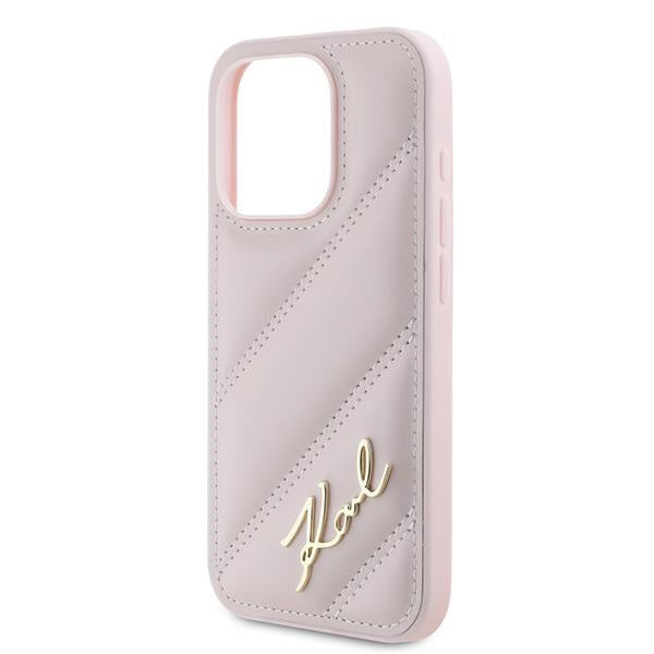 Etui na Apple iPhone 15 Pro, Karl Lagerfeld, Diagonal Quilted Script, Różowy