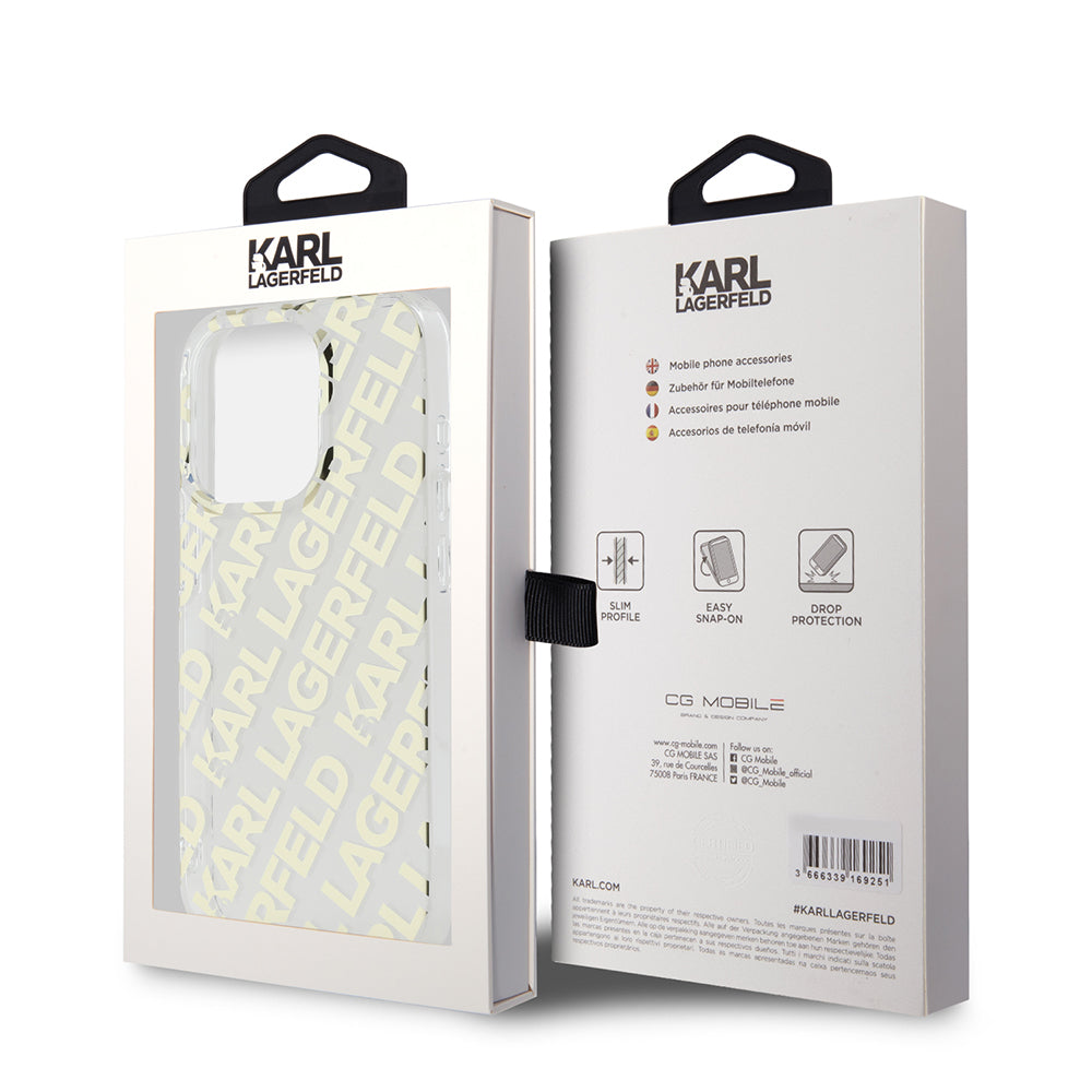 Case for Apple iPhone 15 Pro, Karl Lagerfeld, IML Luxury Monogram KL Pattern with Strap, Black