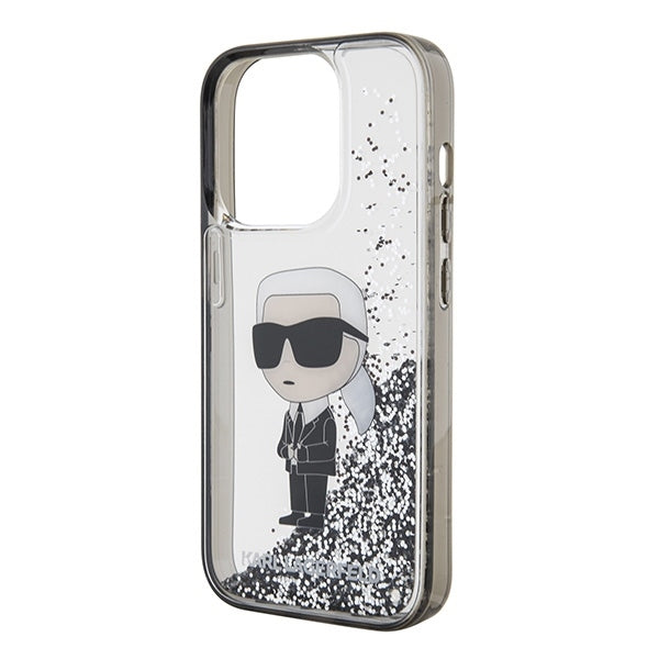 Etui na Apple iPhone 15 Pro, Karl Lagerfeld, Liquid Glitter Ikonik Karl, Przezroczyste