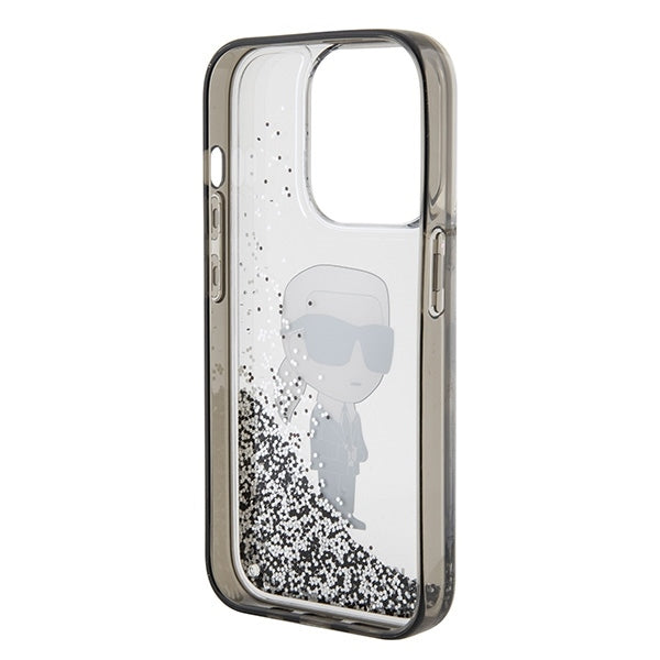 Etui na Apple iPhone 15 Pro, Karl Lagerfeld, Liquid Glitter Ikonik Karl, Przezroczyste
