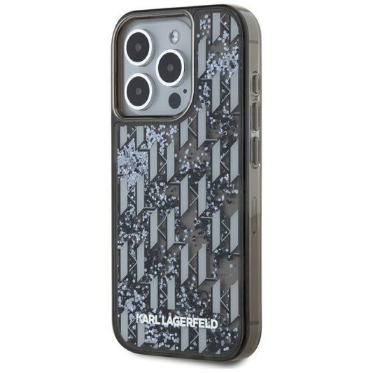 Etui na Apple iPhone 15 Pro, Karl Lagerfeld, Liquid Glitter Monogram, Czarne.