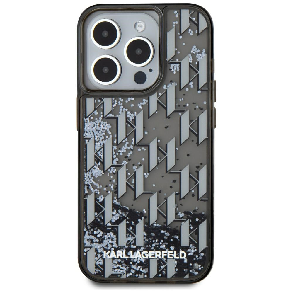 Etui na Apple iPhone 15 Pro, Karl Lagerfeld, Liquid Glitter Monogram, Czarne.