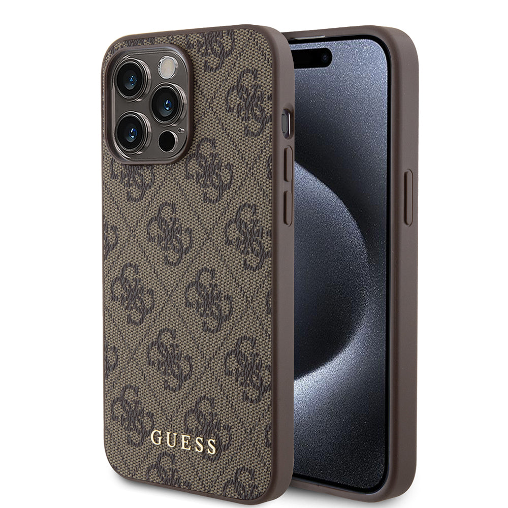 Etui na Apple iPhone 15 Pro Max, Guess, 4G Metal Gold Logo, Brązowy