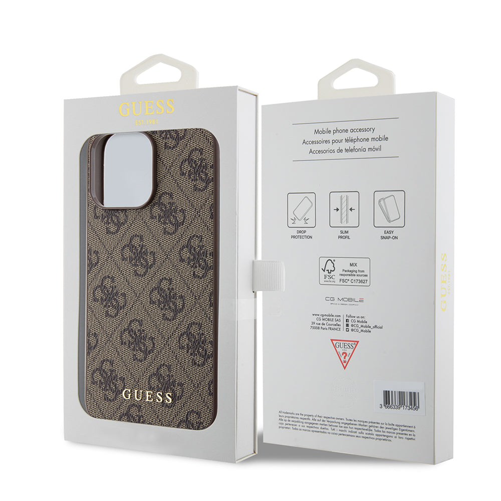 Etui na Apple iPhone 15 Pro Max, Guess, 4G Metal Gold Logo, Brązowy