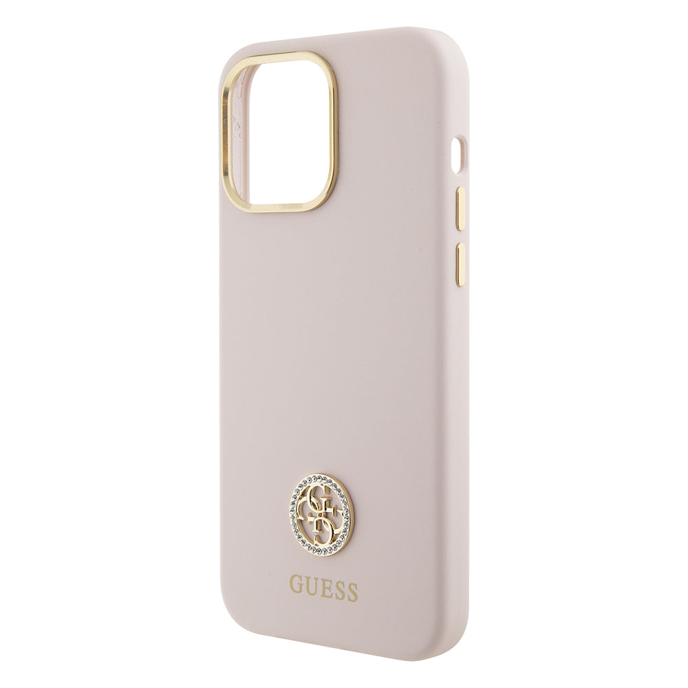 Etui na Apple iPhone 15 Pro Max, Guess, 4G Strass Metal Logo, Różowy