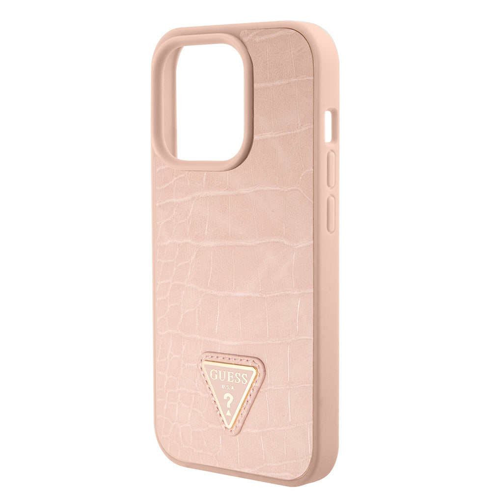 Etui na Apple iPhone 15 Pro Max, Guess, Croco Triangle Metal Logo, Różowy