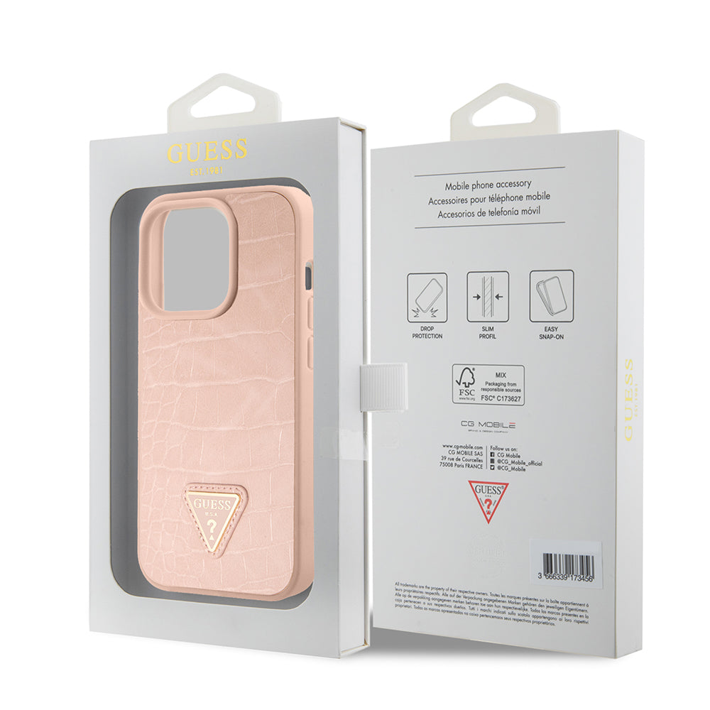 Etui na Apple iPhone 15 Pro Max, Guess, Croco Triangle Metal Logo, Różowy