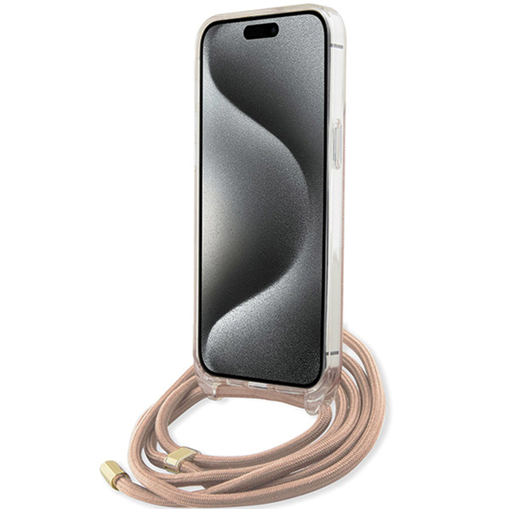 Etui na Apple iPhone 15 Pro Max, Guess, Crossbody Cord 4G Print, Różowy