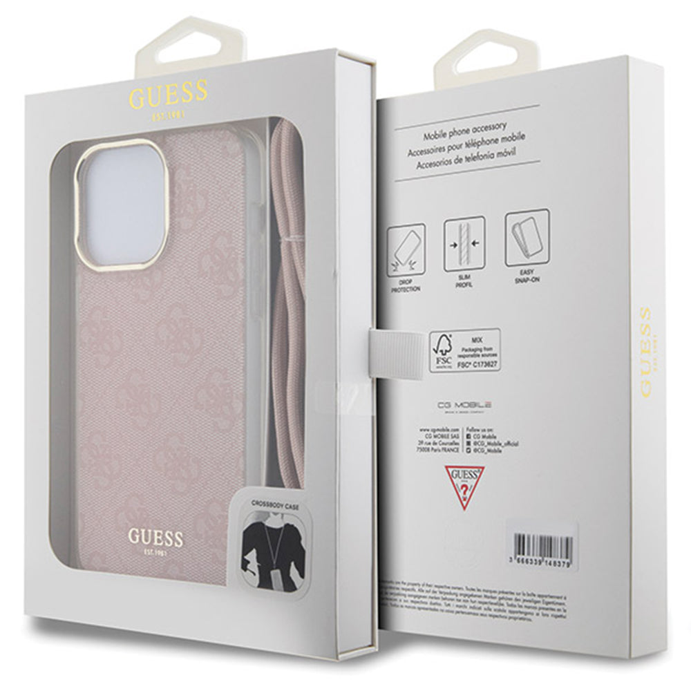 Etui na Apple iPhone 15 Pro Max, Guess, Crossbody Cord 4G Print, Różowy
