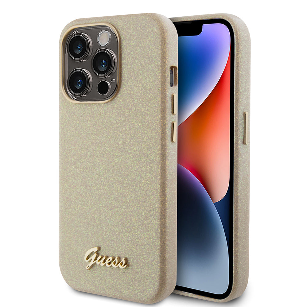 Etui na Apple iPhone 15 Pro Max, Guess, Glitter Glossy Script, Beżowy