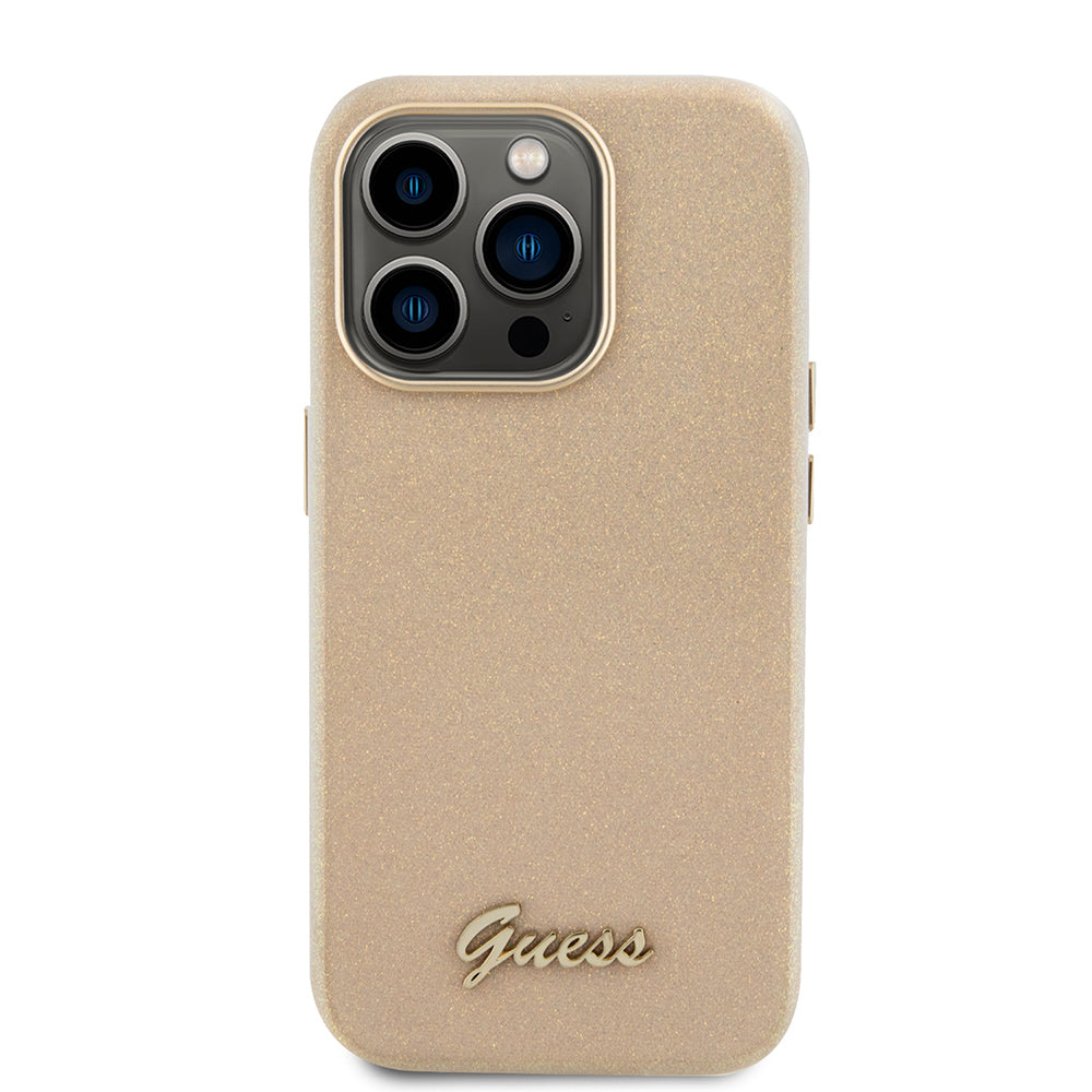 Etui na Apple iPhone 15 Pro Max, Guess, Glitter Glossy Script, Beżowy