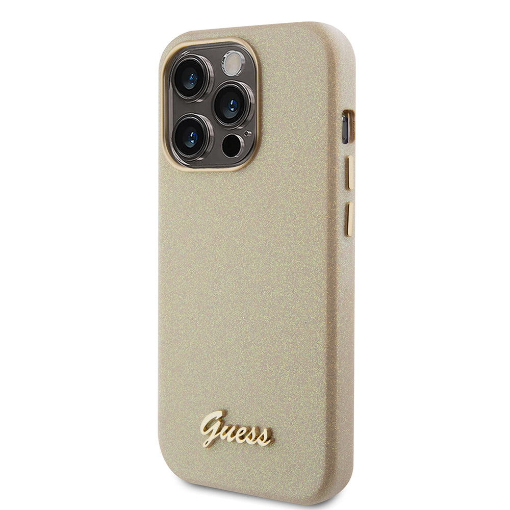 Etui na Apple iPhone 15 Pro Max, Guess, Glitter Glossy Script, Beżowy