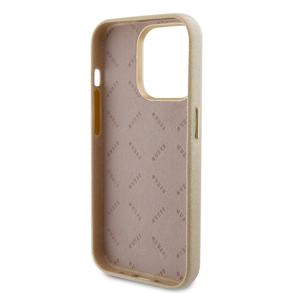 Etui na Apple iPhone 15 Pro Max, Guess, Glitter Glossy Script, Beżowy