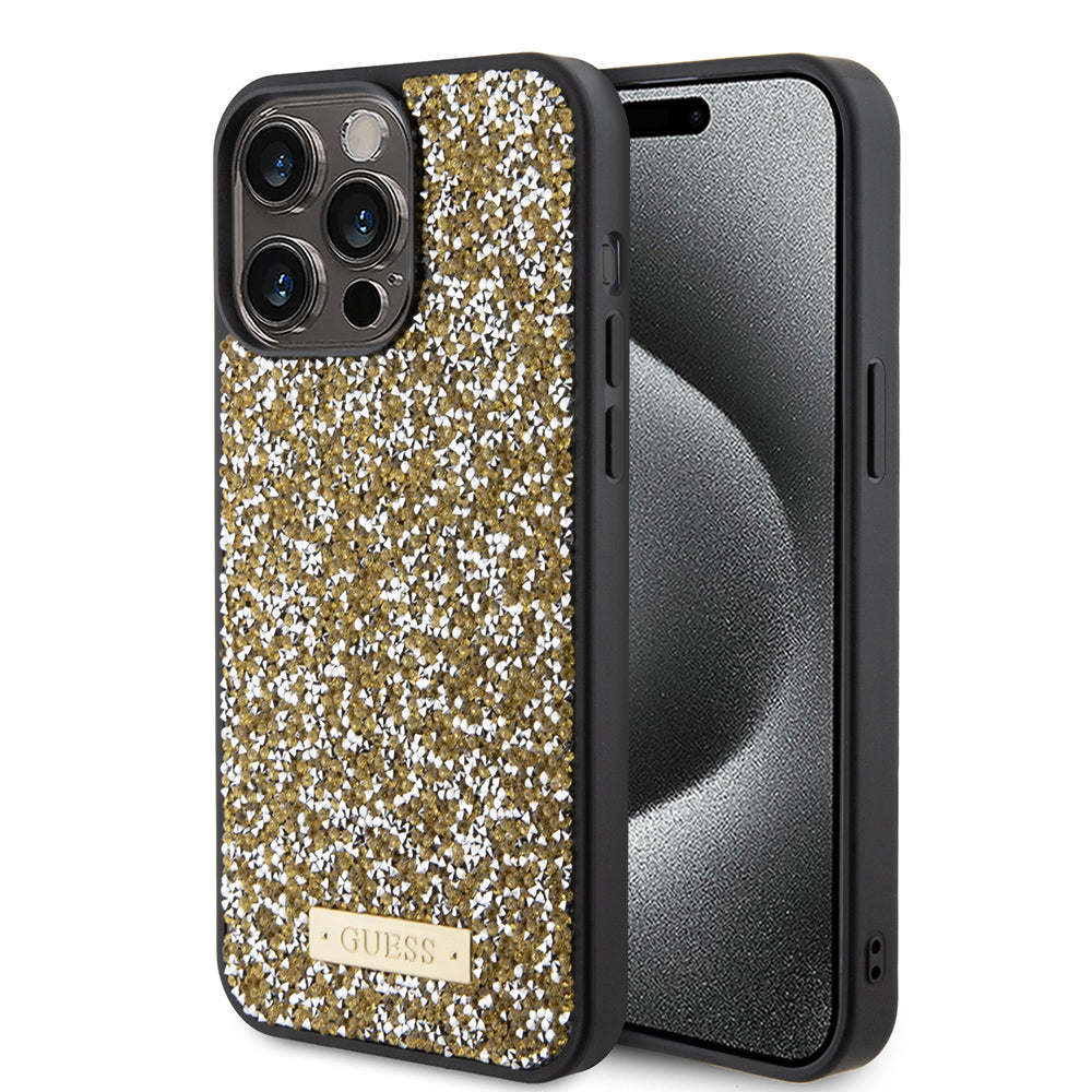 Etui na Apple iPhone 15 Pro Max, Guess, Rhinestone Metal Logo, Żółte