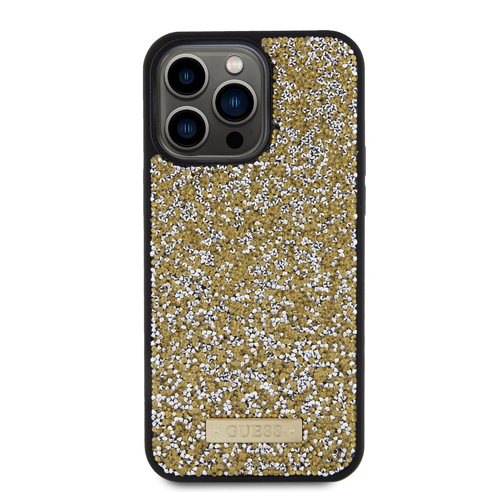 Etui na Apple iPhone 15 Pro Max, Guess, Rhinestone Metal Logo, Żółte