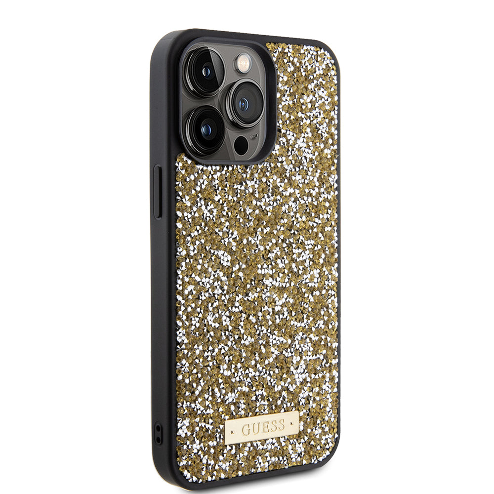 Etui na Apple iPhone 15 Pro Max, Guess, Rhinestone Metal Logo, Żółte