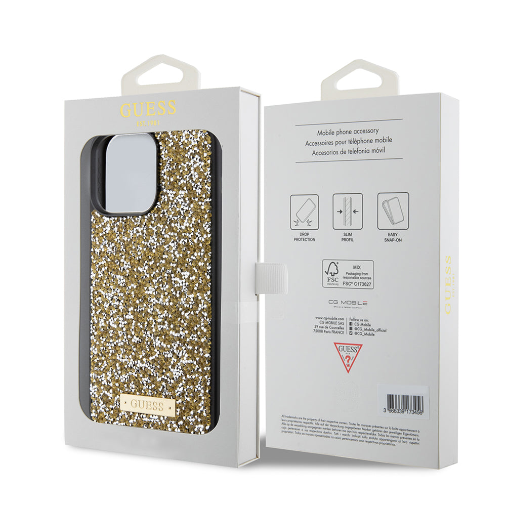 Etui na Apple iPhone 15 Pro Max, Guess, Rhinestone Metal Logo, Żółte