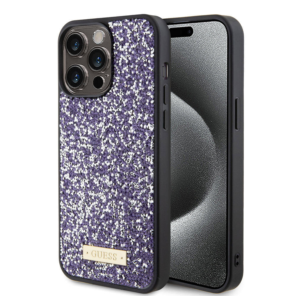 Etui na Apple iPhone 15 Pro, Guess, Rhinestone Metal Logo, Fioletowy