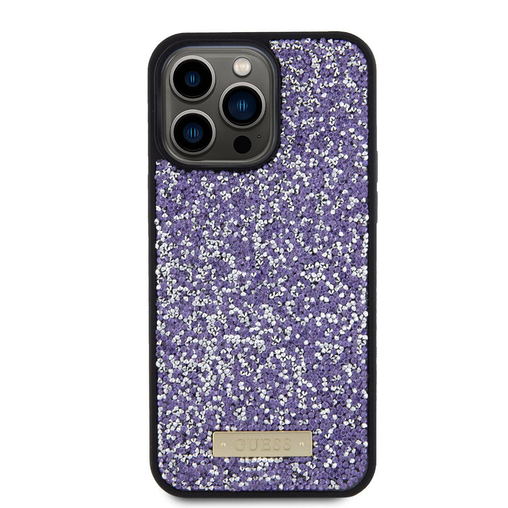 Etui na Apple iPhone 15 Pro, Guess, Rhinestone Metal Logo, Fioletowy
