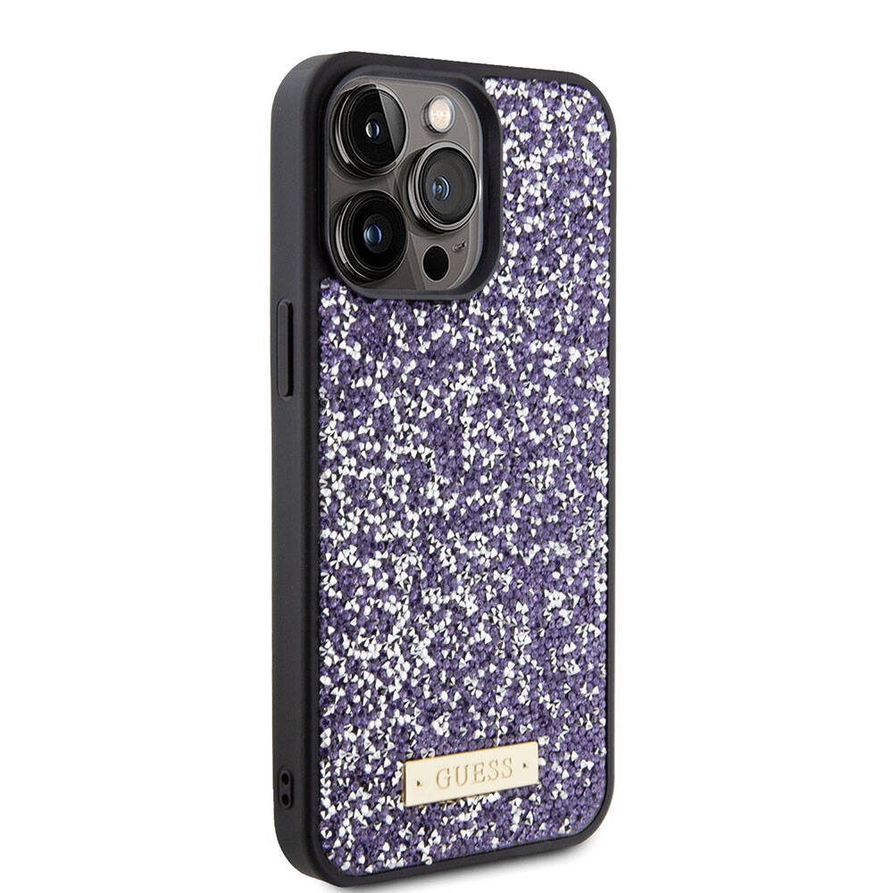Etui na Apple iPhone 15 Pro, Guess, Rhinestone Metal Logo, Fioletowy