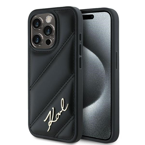 Etui na Apple iPhone 15 Pro Max, Karl Lagerfeld, Diagonal Quilted Script, Czarne