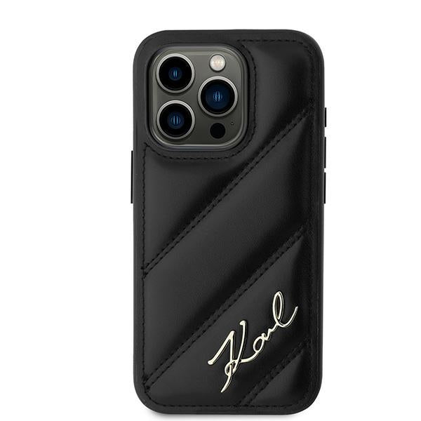 Etui na Apple iPhone 15 Pro Max, Karl Lagerfeld, Diagonal Quilted Script, Czarne