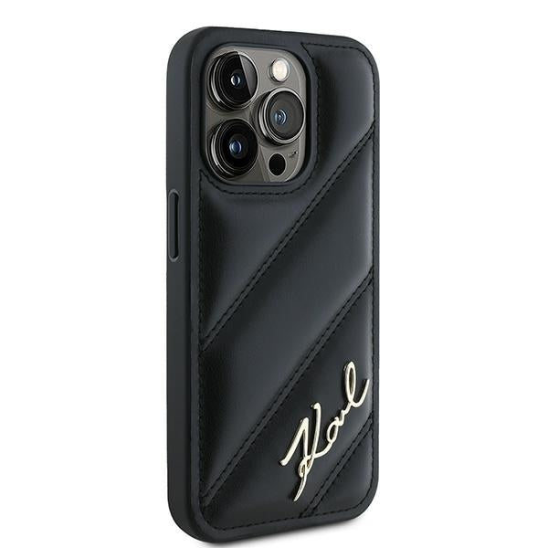 Etui na Apple iPhone 15 Pro Max, Karl Lagerfeld, Diagonal Quilted Script, Czarne