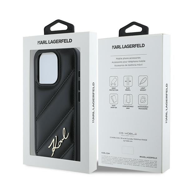 Etui na Apple iPhone 15 Pro Max, Karl Lagerfeld, Diagonal Quilted Script, Czarne