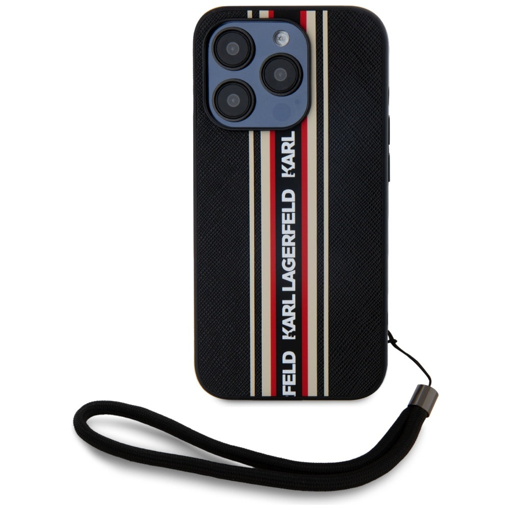 Etui na Apple iPhone 15 Pro Max, Karl Lagerfeld, Saffiano Athleisure Stripes with Strap, Rosie