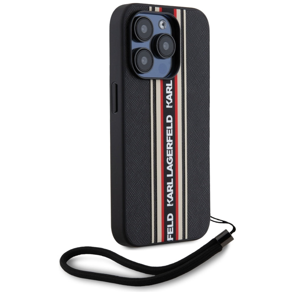 Etui na Apple iPhone 15 Pro Max, Karl Lagerfeld, Saffiano Athleisure Stripes with Strap, Rosie