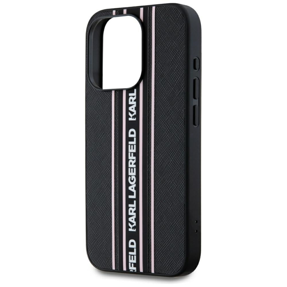 Etui na Apple iPhone 15 Pro Max, Karl Lagerfeld, Saffiano Athleisure Stripes with Strap, Różowy