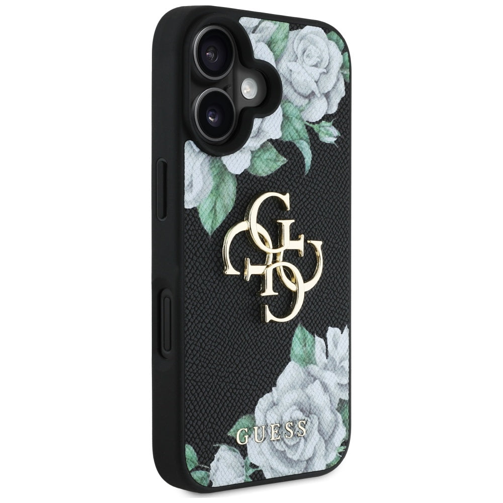 Etui na Apple iPhone 16, Guess, 4G Grained Roses Big Logo, Czarne