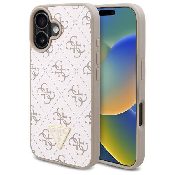 Etui na Apple iPhone 16, Guess, 4G Triangle Logo, Białe