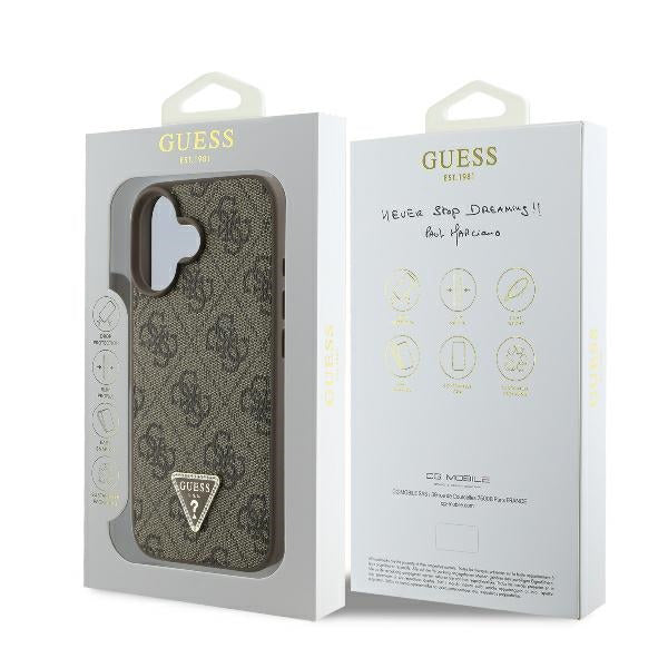 Case for Apple iPhone 16, Guess, 4G Triangle Strass, Brown