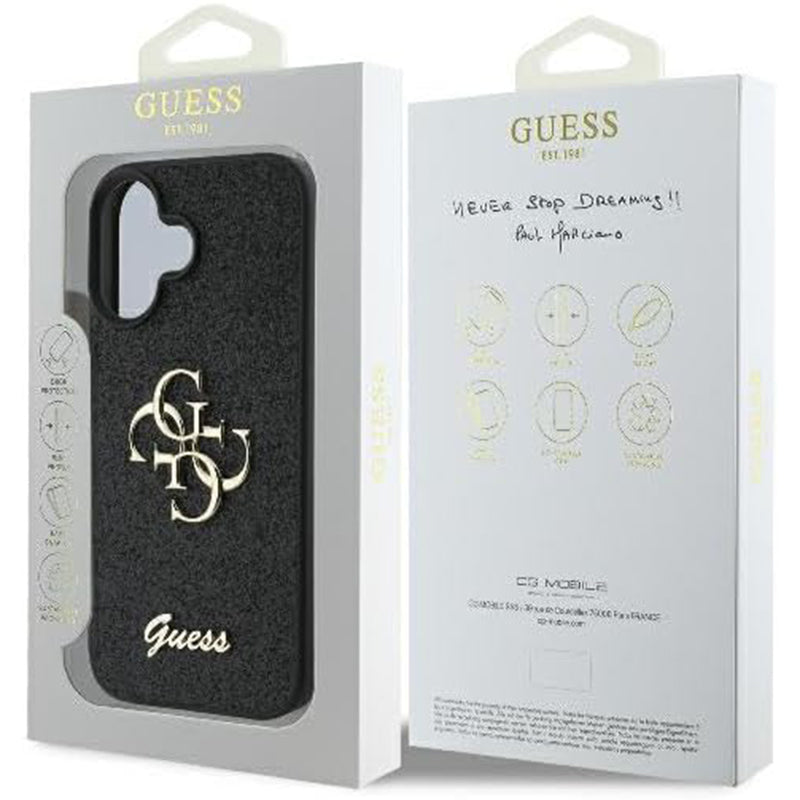 Etui na Apple iPhone 16, Guess, Fixed Glitter Big 4G, Czarne