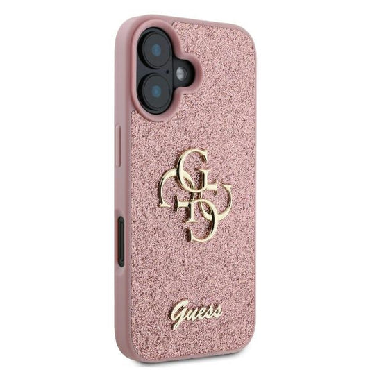Etui na Apple iPhone 16, Guess, Fixed Glitter Big 4G, Różowy