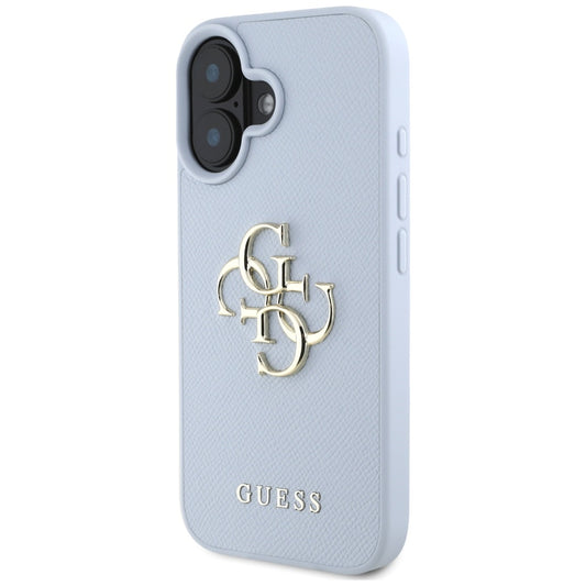 Etui na Apple iPhone 16, Guess, Grained Big 4G Logo Small Classic Logo, Niebieskie