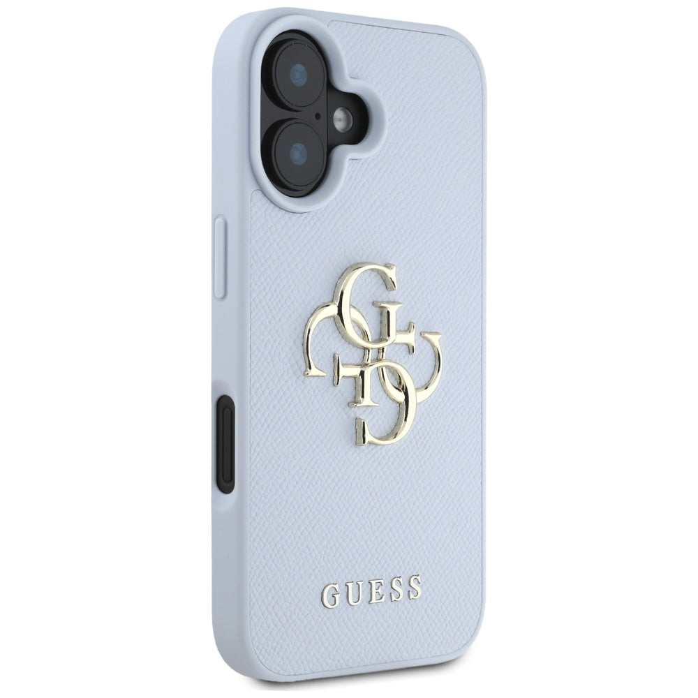 Etui na Apple iPhone 16, Guess, Grained Big 4G Logo Small Classic Logo, Niebieskie