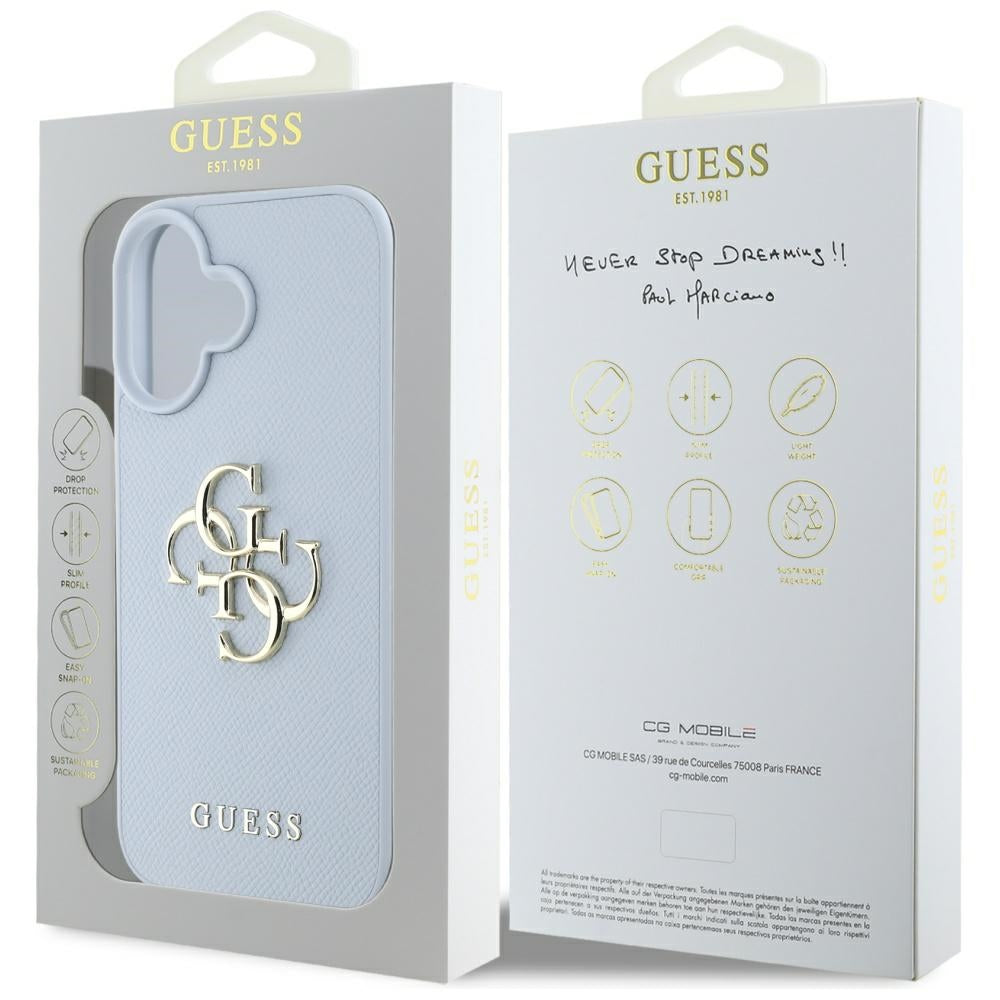 Etui na Apple iPhone 16, Guess, Grained Big 4G Logo Small Classic Logo, Niebieskie