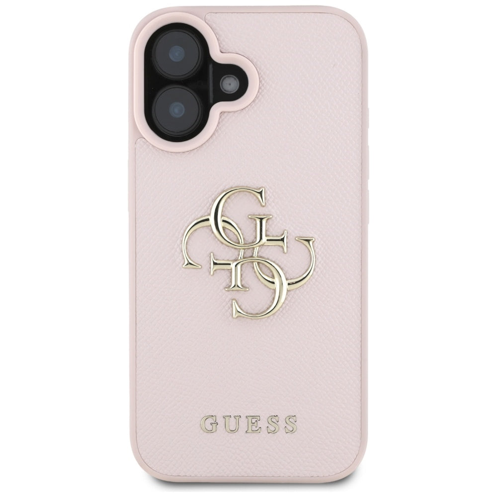 Etui na Apple iPhone 16, Guess, Grained Big 4G Logo Small Classic Logo, Różowy