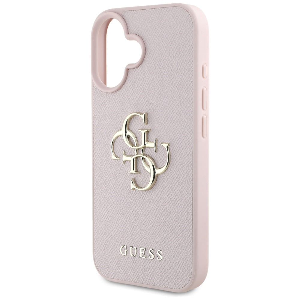 Etui na Apple iPhone 16, Guess, Grained Big 4G Logo Small Classic Logo, Różowy