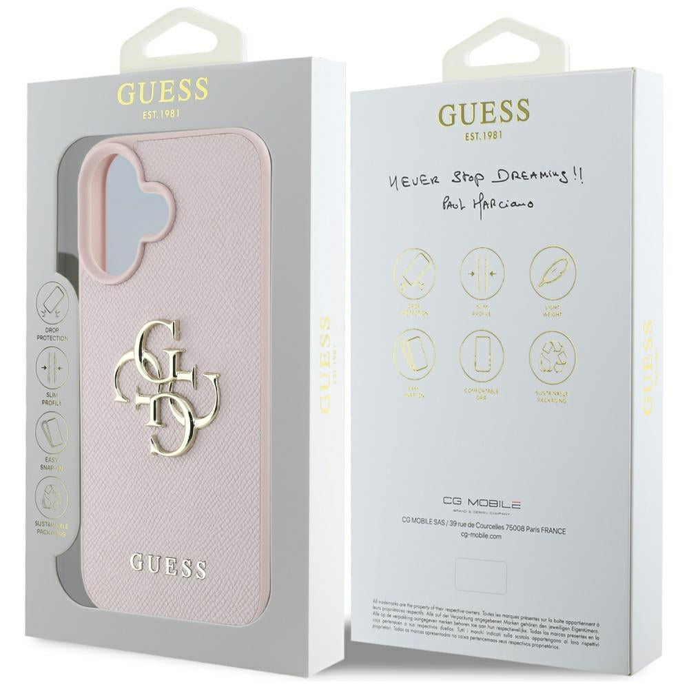 Etui na Apple iPhone 16, Guess, Grained Big 4G Logo Small Classic Logo, Różowy