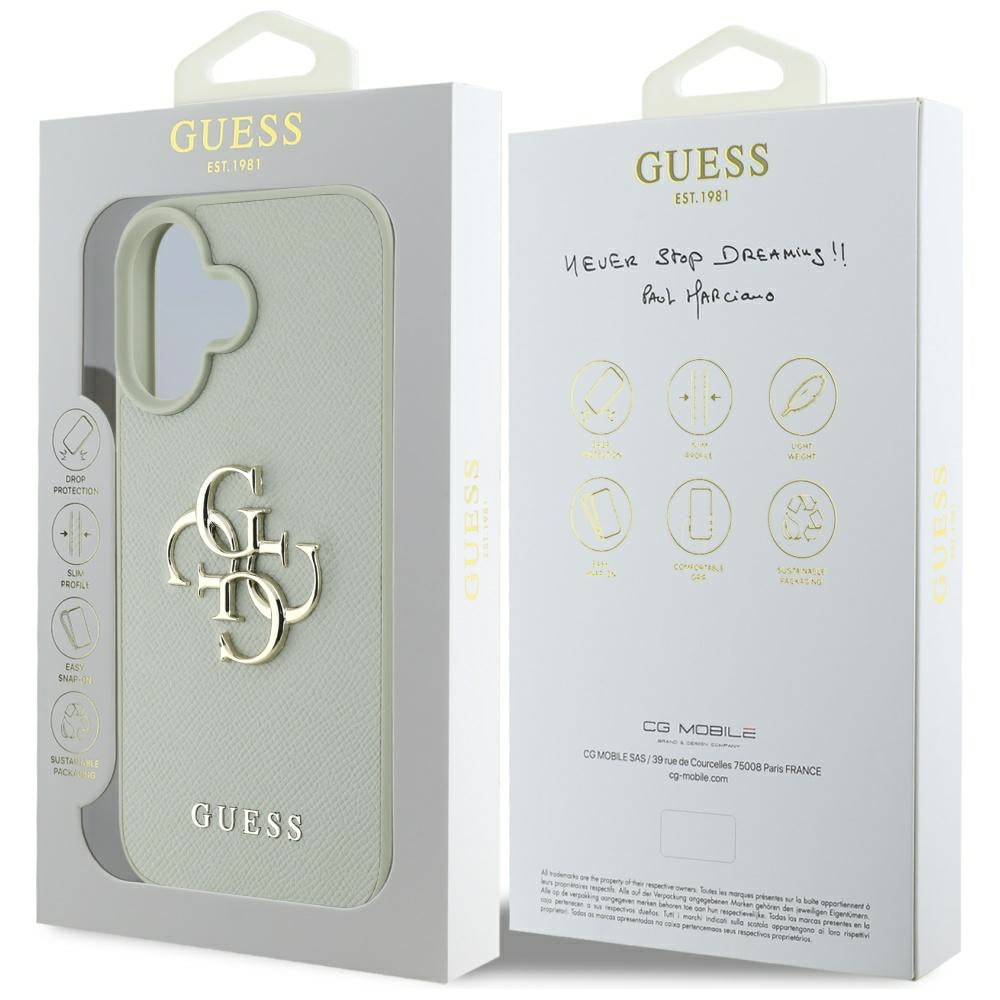 Etui na Apple iPhone 16, Guess, Grained Big 4G Logo Small Classic Logo, Zielony