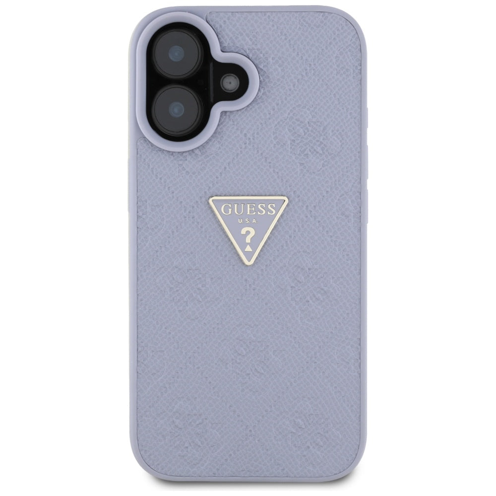Etui na Apple iPhone 16, Guess, Hot Stamp 4G Pattern Triangle Logo, Jasny Fiolet
