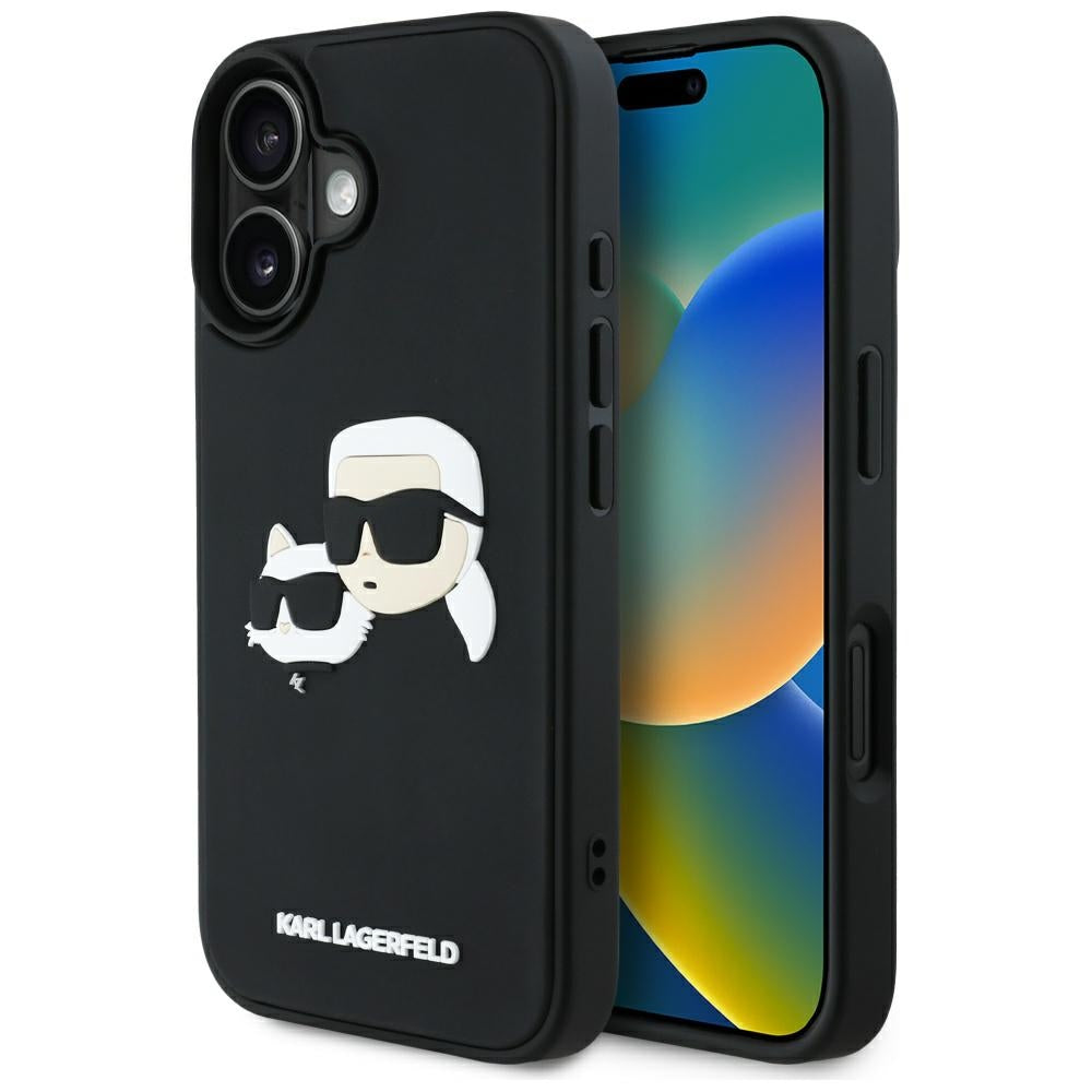 Etui na Apple iPhone 16, Karl Lagerfeld, 3D Rubber Karl & Choupette, Czarne