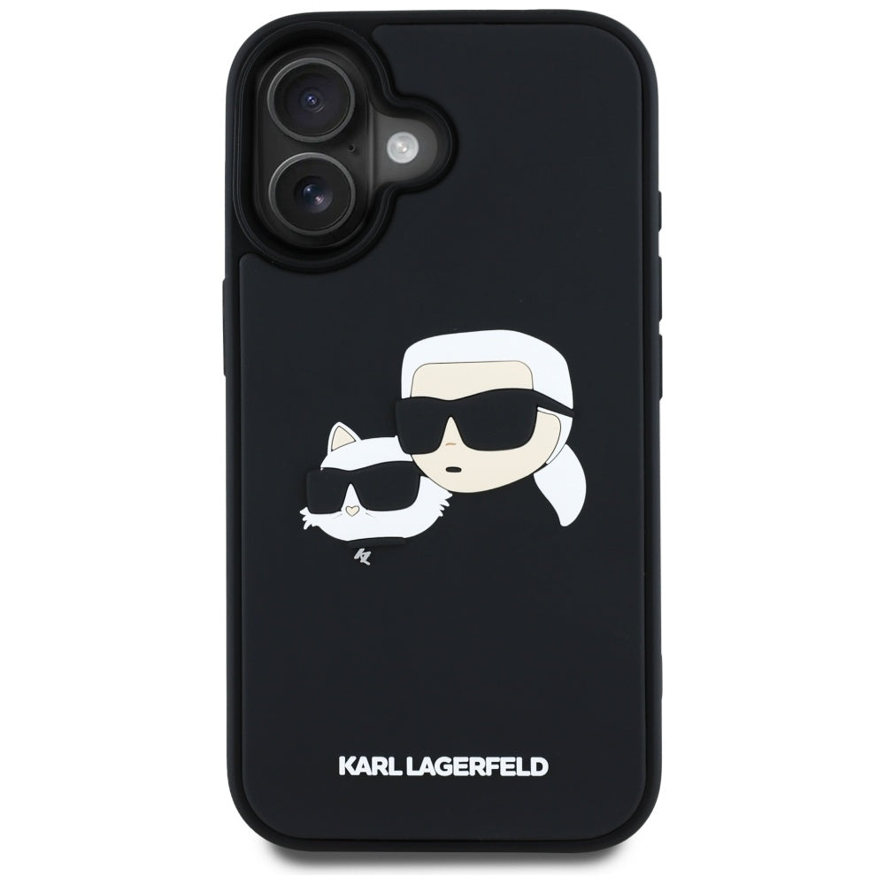 Etui na Apple iPhone 16, Karl Lagerfeld, 3D Rubber Karl & Choupette, Czarne