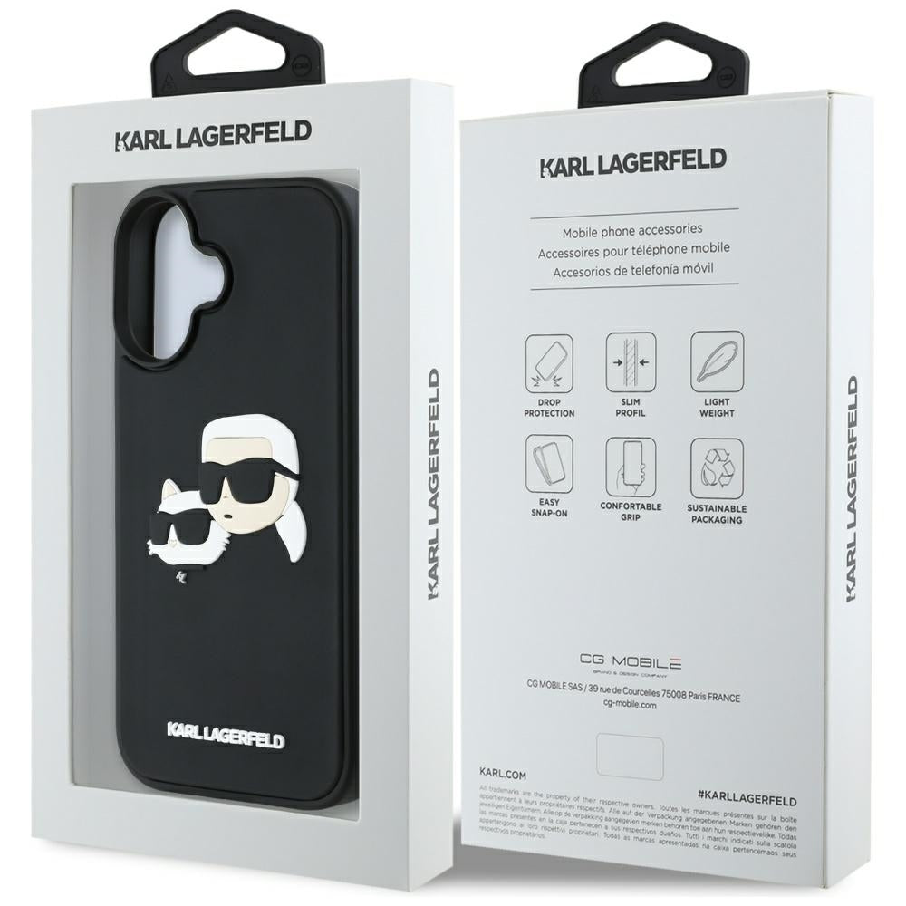 Etui na Apple iPhone 16, Karl Lagerfeld, 3D Rubber Karl & Choupette, Czarne